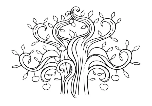 Cartoon doodle apple tree isolated on white. Vector illustration. — Stok Vektör
