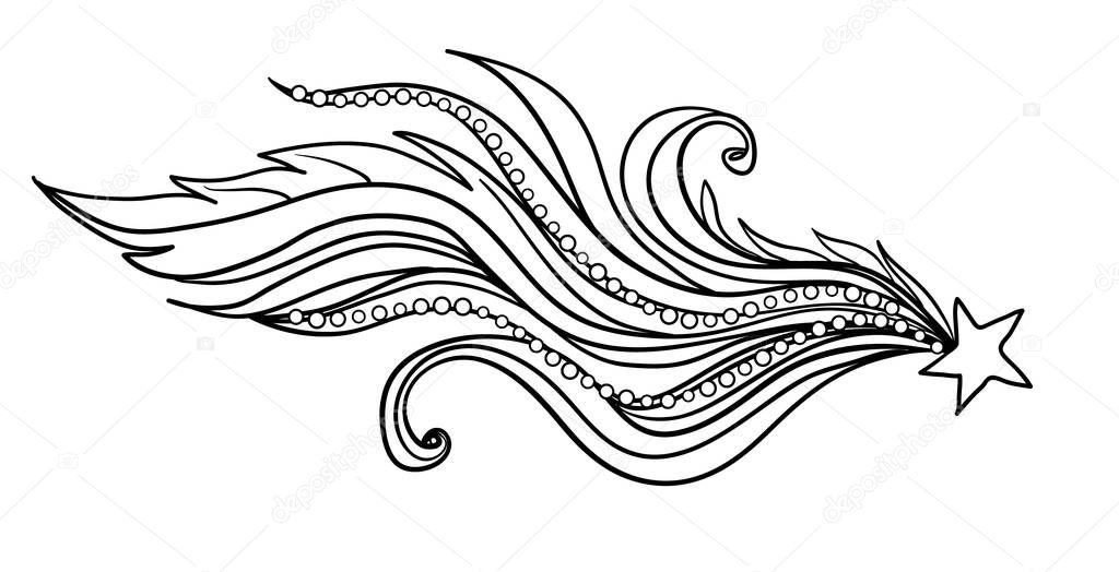 Decorative ornate illustration of comet or shooting star. Isolated on white. Ethnic tattoo art. Isolated vector illustration. Spiritual alchemy symbol.