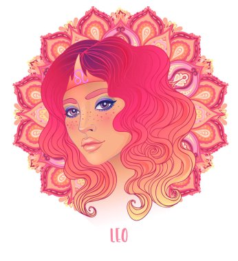 Süslü mandala deseninde Leo 'nun astrolojik işaretini çiziyor. Zodiac vektör çizimi beyaza izole edildi. Gelecek anlatımı, yıldız falı.