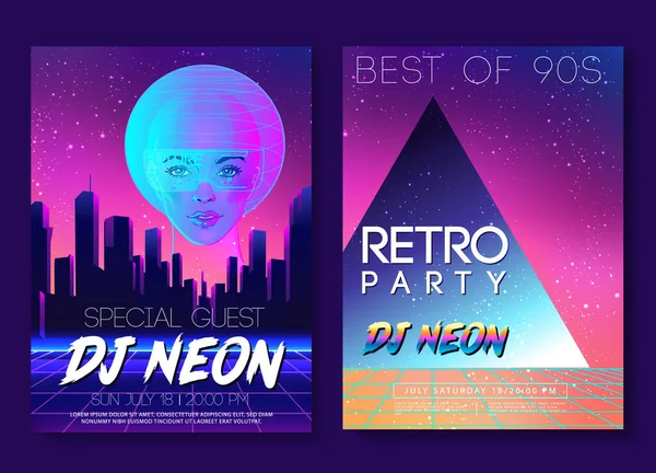 Futuristische Retro-Welle Stil Party-Flyer-Vorlage — Stockvektor