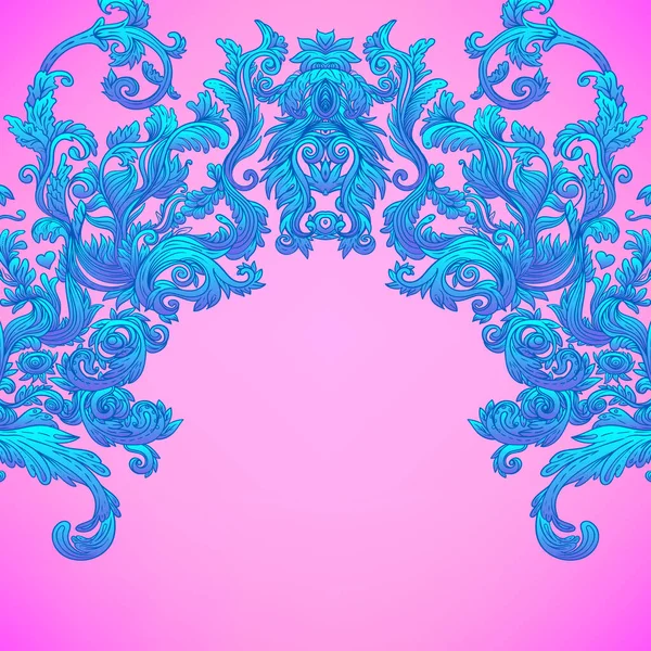 Vintage baroque floral pattern frame in bright neon colors. Стиль 1980-х. Декоративное векторное украшение. Роскошная, королевская и викторианская концепция. Винтажный дизайн. — стоковый вектор