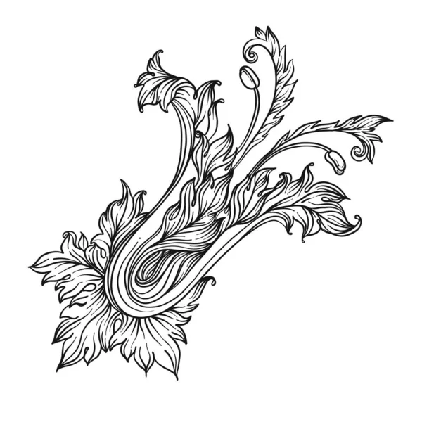 Conjunto de elementos de diseño vintage. Florales. Negro sobre blanco. Ilustración vectorial . — Archivo Imágenes Vectoriales
