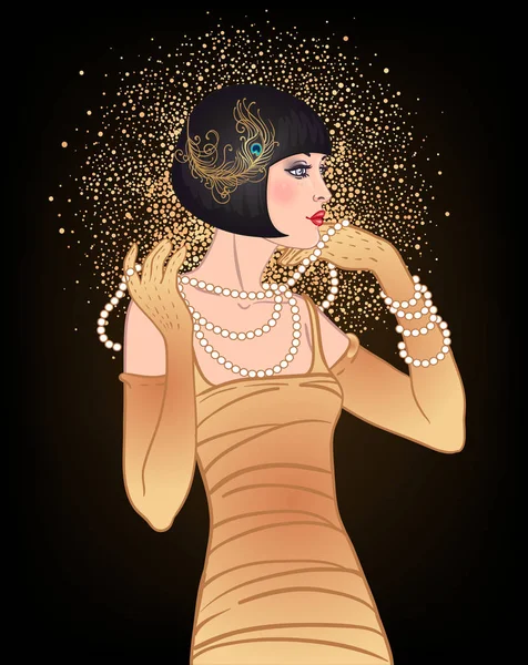 Art Deco Vintage Einladungsschablone Design mit Illustration von Flapper Girl. Muster und Rahmen. Der Hintergrund der Retro-Party bestimmte den Stil der 1920er Jahre. Vektor für Glamour-Event — Stockvektor