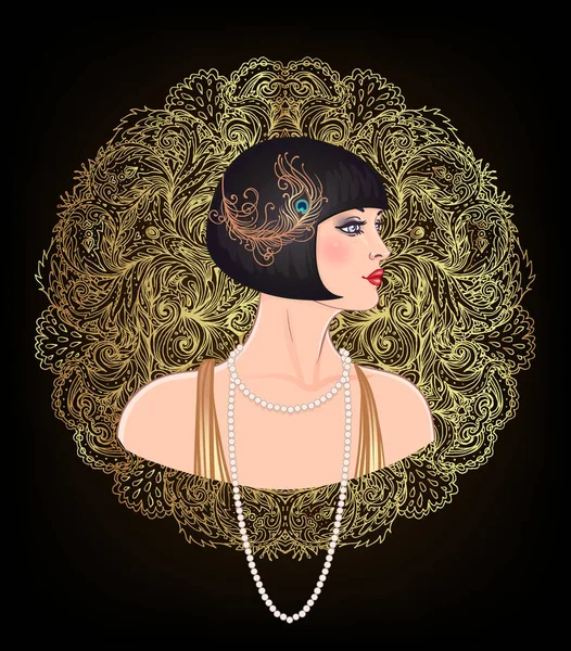 Art Deco vintage pozvánka šablony design s ilustrací flapper dívka. vzorů a rámců. Retro strana pozadí nastavit 1920s styl. Vektor pro událost glamour — Stockový vektor