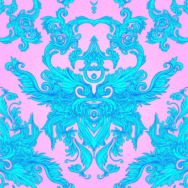 Vintage baroque floral seamless pattern in bright neon colors. 1980s style. Ornate vector decoration. Luxury, royal and Victorian concept. Vintage design with repetition. — Stock Vector