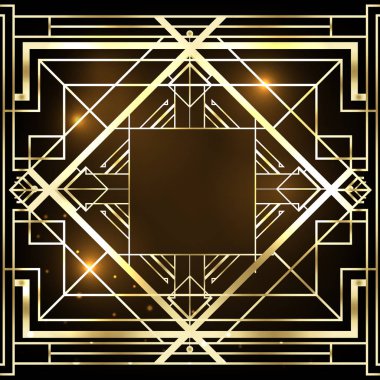 Art Deco vintage modelleri ve tasarım elementleri. Retro parti geometrik arka plan 1920 'lerin tarzında ayarlandı. Cazibe partisi için vektör illüstrasyonu, tematik düğün