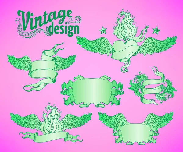 ヴィンテージデザイン要素セット。明るいネオンカラーのリボン。ベクトルイラスト1980年式。ベクトルの装飾ラグジュアリー、ロイヤル、ヴィクトリアンのコンセプトデザイン. — ストックベクタ