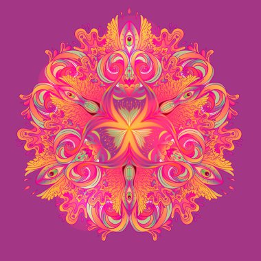 Psikedelik mandala. Mandala. Güzel klasik yuvarlak desen. Vektör çizimi. Psikedelik kompozisyon. Hintli.