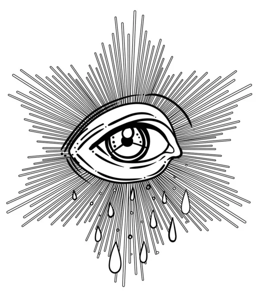 Blackwork tattoo flash. Eye of Providence. Masonic symbol. All seeing eye inside triangle pyramid. New World Order. Sacred geometry, religion, spirituality, occultism. — 스톡 벡터