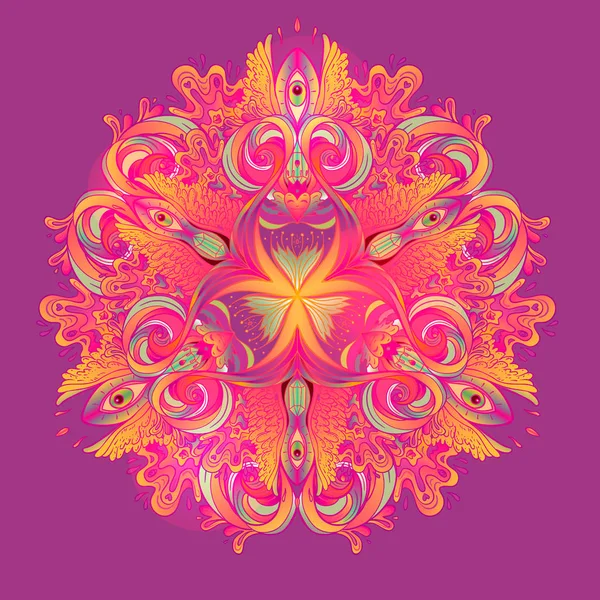 Psychedelische mandala. Mandala. Mooi vintage rond patroon. Vector illustratie. Psychedelische compositie. Indiaas. — Stockvector