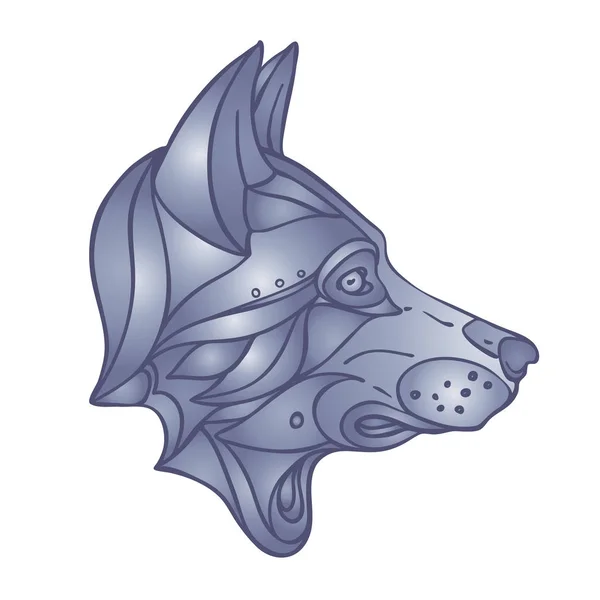 Tête de loup. Vue latérale. art de tatouage de la faune, style fantastique. Illustration vectorielle . — Image vectorielle