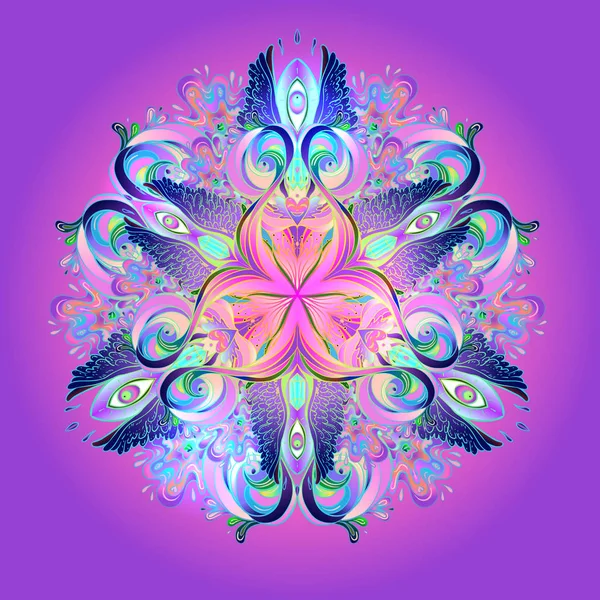 Psychedelische mandala. Mandala. Mooi vintage rond patroon. Vector illustratie. Psychedelische compositie. Indiaas. — Stockvector