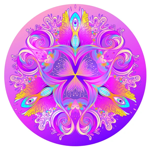 Psikedelik mandala. Mandala. Güzel klasik yuvarlak desen. Vektör çizimi. Psikedelik kompozisyon. Hintli. — Stok Vektör