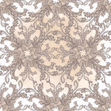 Kusursuz klasik arka plan, kahverengi barok desenli. Vektör illüstrasyonu.
