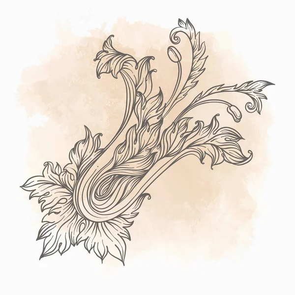 Klasik tasarım elementleri: Çiçekler. Grunge arka planında karmaşık çizgiler. Vektör illüstrasyonu. — Stok Vektör
