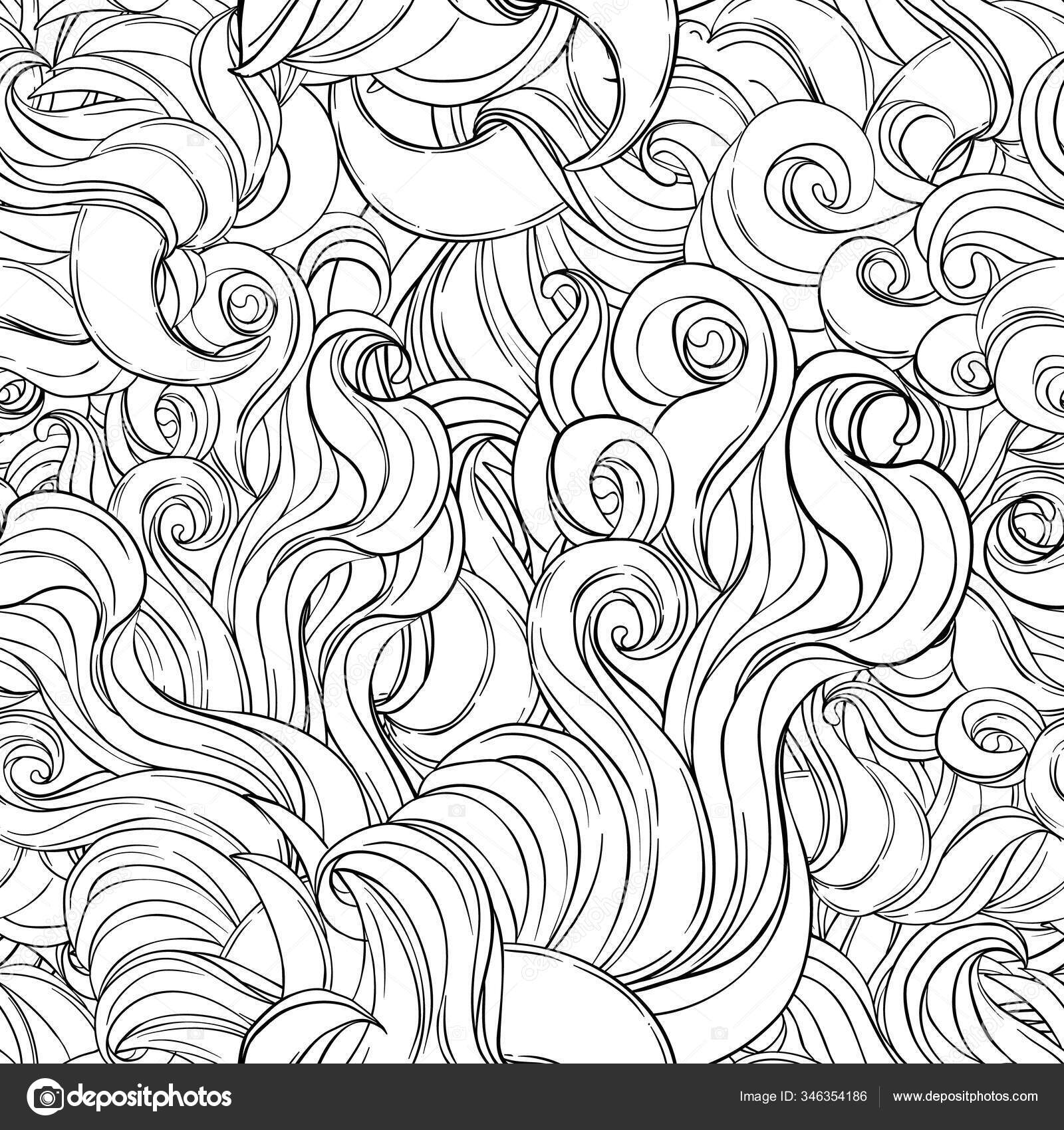 Textura natural. mão decorativa desenhado doodle ornamental padrão sem  costura encaracolado. Fundo sem fim vetorial. Splash oceano, nuvens ou  cabelo . Vetor de ©vgorbash 346354186, image size:1600x1700