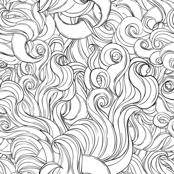 Естественная текстура. Декоративный ручной рисунок каракули декоративные кудрявые бесшовные картины. Векторный бесконечный фон. Выплеск океана, облаков или волос . — стоковый вектор