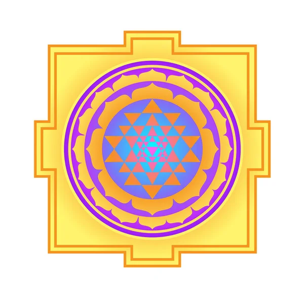 El Sri Yantra o Sri Chakra, forma de diagrama místico, escuela Shri Vidya del símbolo del tantra hindú. Elemento de diseño de vectores de geometría sagrada. Ilustración vectorial . — Vector de stock