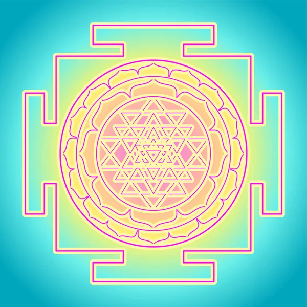 Шрі-Янтра або Шрі-Чакра, форма містичної діаграми, Шрі Відья школи індійського тантри символ. Елемент векторного проектування священної геометрії. Приклад вектора. — стоковий вектор