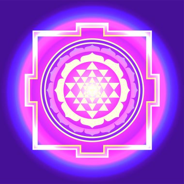 Sri Yantra ya da Sri Çakra, mistik diyagramın bir formu, Shri Vidya Hindu tantra okulu sembolü. Kutsal geometri vektör tasarım elementi. Vektör illüstrasyonu.