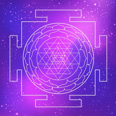Sri Yantra ya da Sri Çakra, mistik diyagramın bir formu, Shri Vidya Hindu tantra okulu sembolü. Kutsal geometri vektör tasarım elementi. Vektör illüstrasyonu.