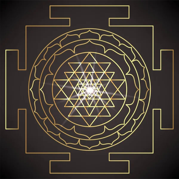 O Sri Yantra ou Sri Chakra, forma de diagrama místico, escola Shri Vidya do símbolo do tantra hindu. Elemento de desenho vetorial da geometria sagrada. Ilustração vetorial . — Vetor de Stock