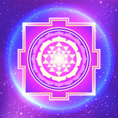 Sri Yantra ya da Sri Çakra, mistik diyagramın bir formu, Shri Vidya Hindu tantra okulu sembolü. Kutsal geometri vektör tasarım elementi. Vektör illüstrasyonu.