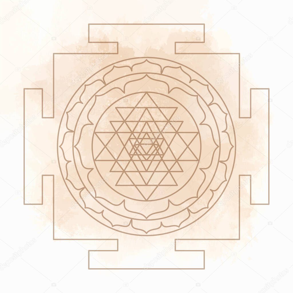 The Sri Yantra or Sri Chakra, form of mystical diagram, Shri Vidya school of Hindu tantra symbol. Sacred geometry vector design element. Vector illustration.