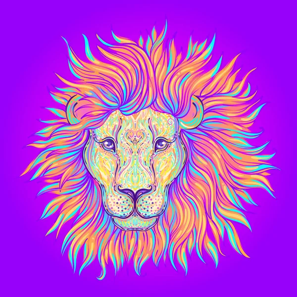 Cabeza de león adornada con dibujos. Africano, indio, tótem, tatuaje, diseño de pegatinas. Diseño de camiseta, bolso, postal y carteles. Ilustración vectorial aislada. Signo del zodíaco Leo. — Vector de stock