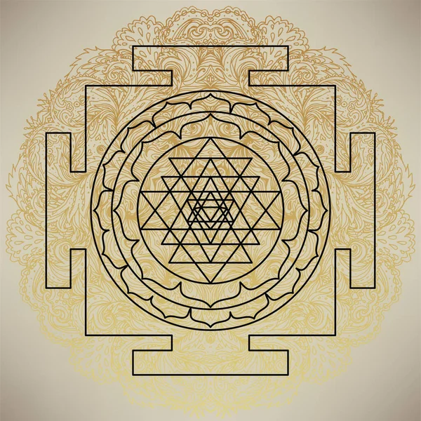 De Sri Yantra of Sri Chakra, vorm van mystieke diagram, Shri Vidya school van Hindoe tantra symbool. Heilige geometrie vector design element. Vectorillustratie. — Stockvector