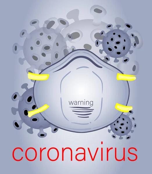 약마스크. 코로나 바이러스 기호 발생 및 코로나 바이러스 인플루엔자 벡터 삽화. 코로나 바이러스 2019-ncov. 유행병처럼 번지고 있는 의학적 위험, 역학 개념. — 스톡 벡터