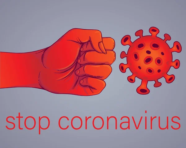 Stop coronavirus, human fist raised up symbol outbreak and coronaviruses influenza vector illustration. Coronavirus 2019-nCoV. Pandemic medical health risk. — Stock Vector