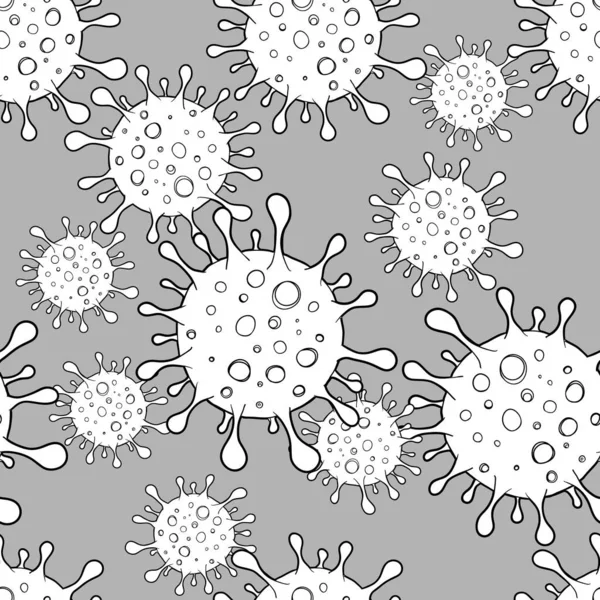 Coronavirus symboli puhkeaminen ja koronavirukset influenssa saumaton kuvio. Vektorikuvitus. Coronavirus 2019-nCoV. Pandemian lääketieteellinen terveysriski, immunologia, virologia . — vektorikuva