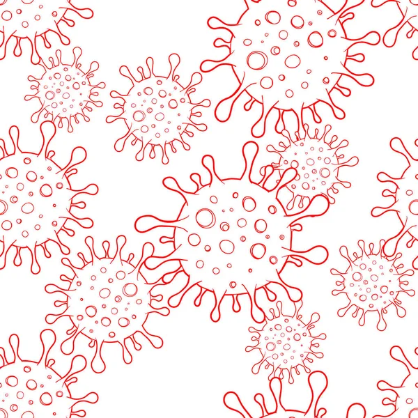 Εστία συμβόλων του ιού του Coronavirus και πρότυπο γρίπης των κορωναϊών χωρίς ραφή. Εικονογράφηση διανύσματος. Coronavirus 2019-nCoV. Κίνδυνος πανδημίας υγείας, ανοσολογίας, ιολογίας. — Διανυσματικό Αρχείο