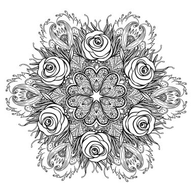 Vektör süslemeli nilüfer çiçeği, etnik sanat, desenli Hint desenli şal deseni. El çizimi çizimi. Davetiye elemanı. Dövme, astroloji, simya, boho ve sihirli sembol.