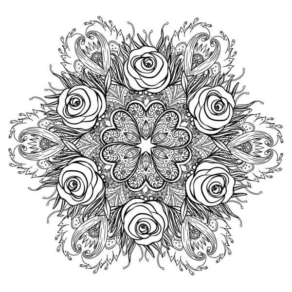 Fiore di loto ornamentale vettoriale, arte etnica, paisley indiano modellato. Illustrazione disegnata a mano. Elemento di invito. Tatuaggio, astrologia, alchimia, boho e simbolo magico. — Vettoriale Stock