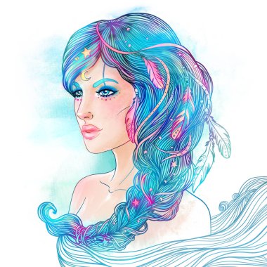 Illustration of Scorpio astrological sign as a beautiful girl. Zodiac watercolor illustration isolated on white. Future telling, horoscope, alchemy, spirituality, occultism. clipart