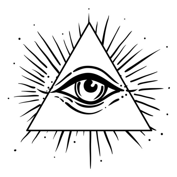 Blackwork tattoo flash. Eye of Providence. Masonic symbol. All seeing eye. New World Order. Sacred geometry, religion, spirituality, occultism. Isolated vector illustration