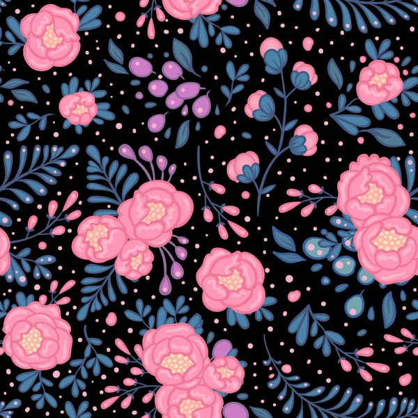 Sömlösa rosor mönster. Vektorillustration i frihandsstil. Snygg blommig Alla hjärtans dag — Stock vektor