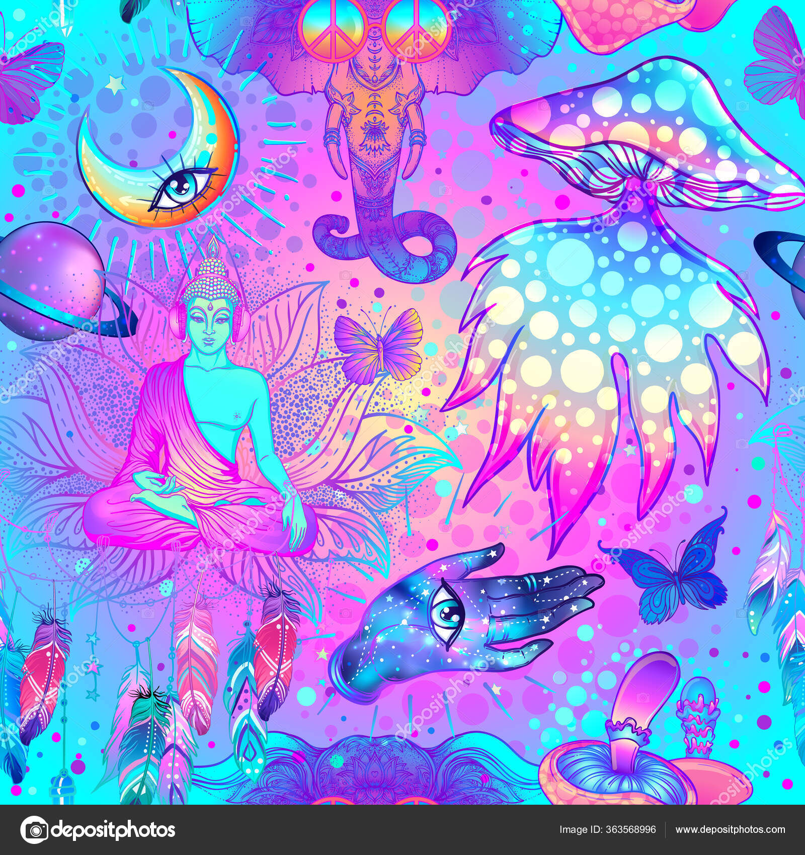 Hippie Psychedelic Mushroom Background Bundle Bundle · Creative Fabrica