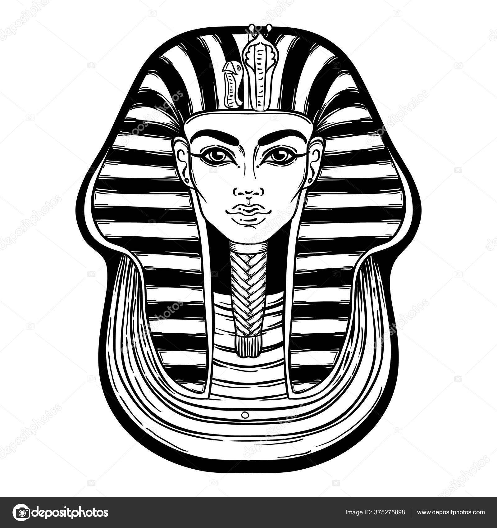 ツタンカーメン王のマスク古代エジプトのファラオ。手描きの ツタンカーメン王のマスク古代エジプトのファラオ。手描きの