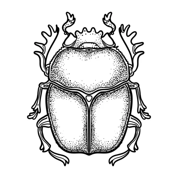 Scarabeo sacro, Scarabeo sterco. Simbolo sacro dell'antico Egitto. Insetti ornati di fantasia. Illustrazione vettoriale isolata Spiritualità, tatuaggio del sole occulto. — Vettoriale Stock