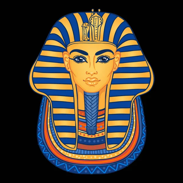 King Tutankhamun mask, forntida egyptiska farao. Handritad vintage vektor kontur illustration. Tatuering blixt, t-shirt eller affisch design, vykort. Egyptens historia. — Stock vektor