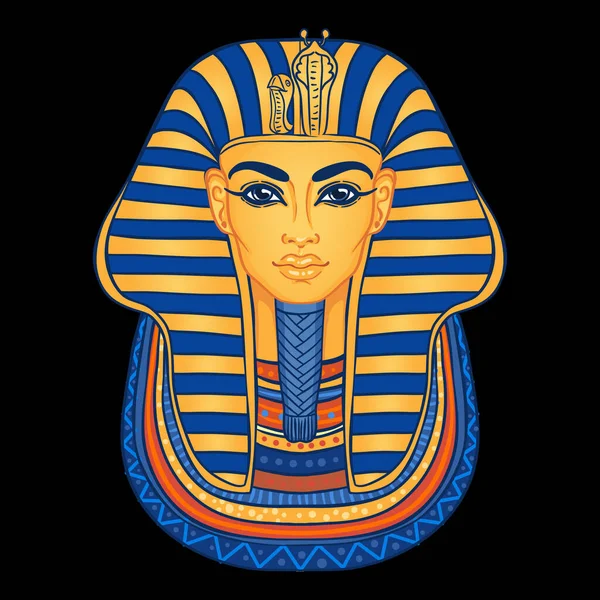 Masque du roi Toutankhamon, pharaon égyptien antique. Illustration de contour vectoriel vintage dessinée à la main. Tatouage flash, t-shirt ou poster, carte postale. Égypte histoire . — Image vectorielle