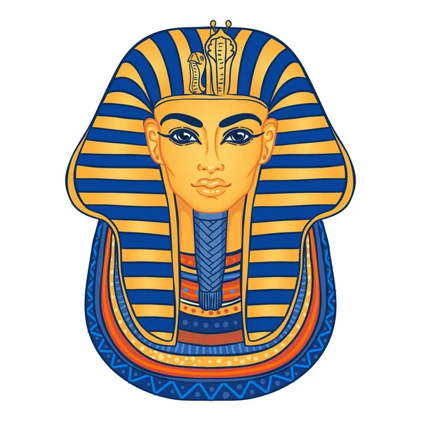 King Tutankhamun mask, forntida egyptiska farao. Handritad vintage vektor kontur illustration. Tatuering blixt, t-shirt eller affisch design, vykort. Egyptens historia. — Stock vektor