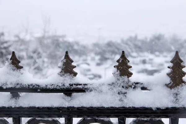 Tallvedsformat Staket Snö Stockbild