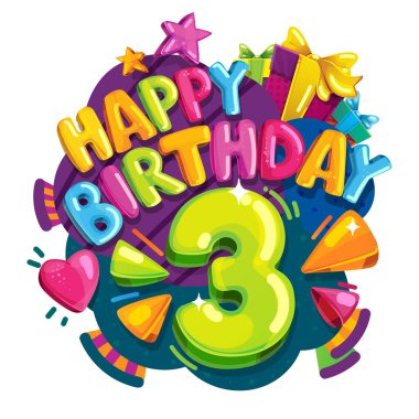 3 yıl kutlu olsun. Renkli festival illüstrasyon kutlama parti ve dekorasyon için