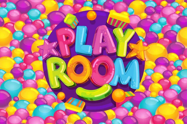 Playroom Καρτούν Εικονογράφηση Φορέα Παιδιά Χρώμα Λογότυπο Φόντο Μια Πισίνα — Διανυσματικό Αρχείο