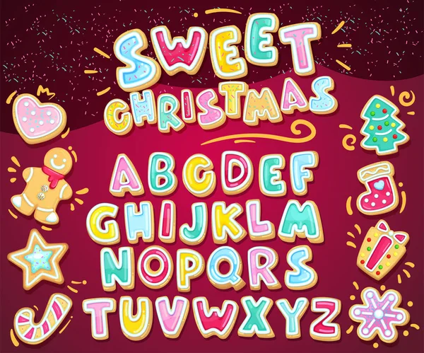 Merry Christmas Zoete Lettertype Vakantie Vectorillustratie Instellen Cookie Brieven Dacht — Stockvector