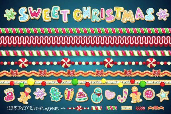 甘いクリスマス デザイン要素 境界線のお菓子 クッキーやフレーム形状の異なるセグメントをブラシと 大きなベクトル休日セット ロイヤリティフリーのストックイラスト
